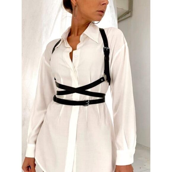 Women Punk Waist Belt Leather Harness Women Punk Leather Harness Body Chest😹 - Picture 6 of 6